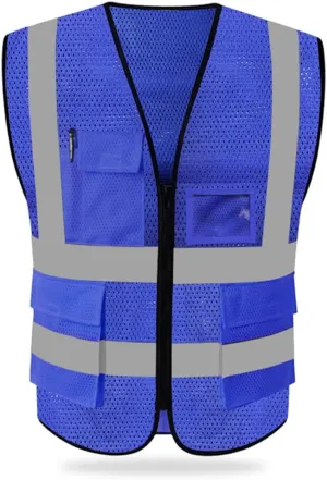 HYCOPROT High Visibility Mesh Safety Reflective Vest with Pockets and Zipper, Meets ANSI/ISEA Standards
