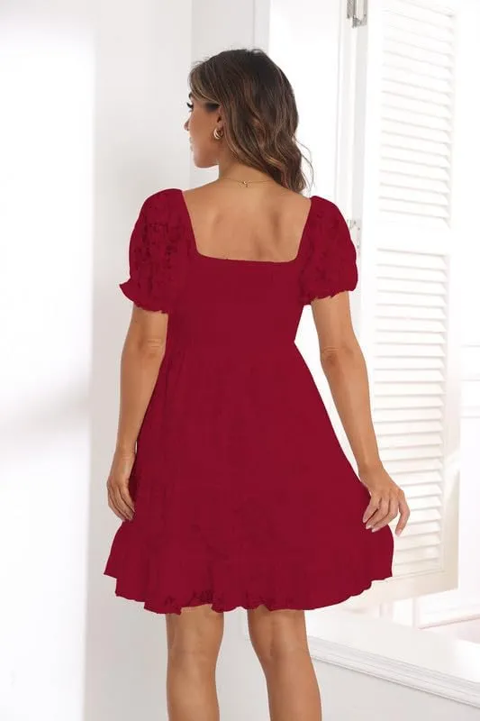 iceKiss Women's Lace Floral Mini Dress Square Neck Short Sleeve&Off Shoulder Casual Ruffle Cocktail Dress