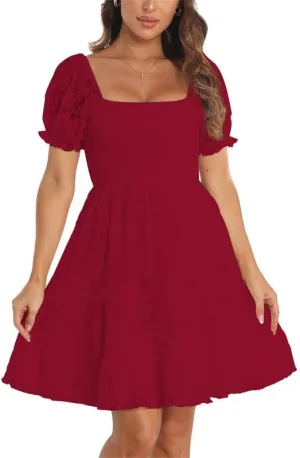 iceKiss Women's Lace Floral Mini Dress Square Neck Short Sleeve&Off Shoulder Casual Ruffle Cocktail Dress
