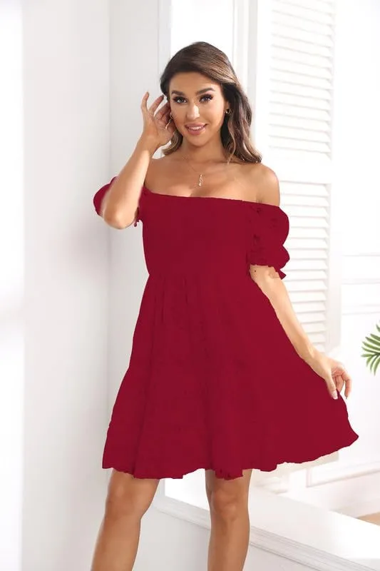 iceKiss Women's Lace Floral Mini Dress Square Neck Short Sleeve&Off Shoulder Casual Ruffle Cocktail Dress