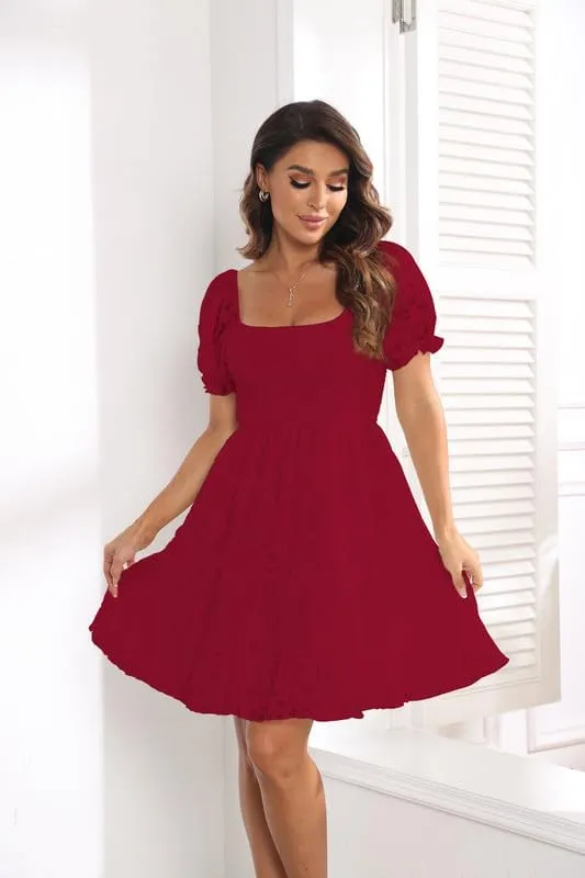iceKiss Women's Lace Floral Mini Dress Square Neck Short Sleeve&Off Shoulder Casual Ruffle Cocktail Dress
