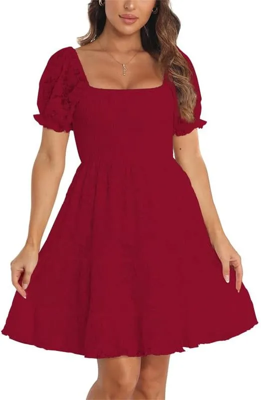 iceKiss Women's Lace Floral Mini Dress Square Neck Short Sleeve&Off Shoulder Casual Ruffle Cocktail Dress