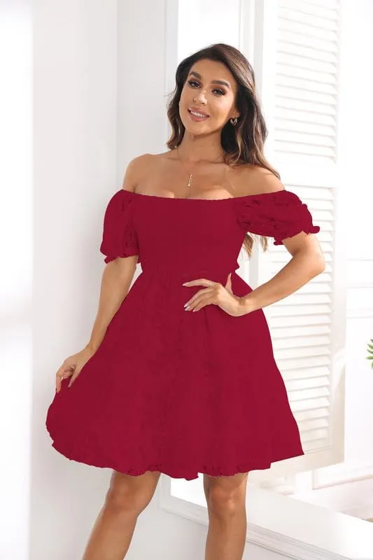 iceKiss Women's Lace Floral Mini Dress Square Neck Short Sleeve&Off Shoulder Casual Ruffle Cocktail Dress