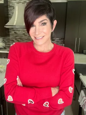 Intarsia Heart Sleeve Crew Neck Sweater