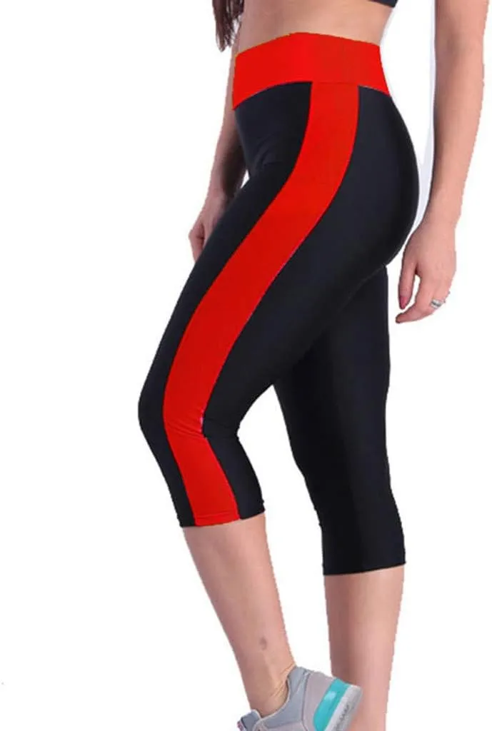iQKA Side Leggings Waist Tummy Women's High Pockets Capris Control Yoga Workout Pants