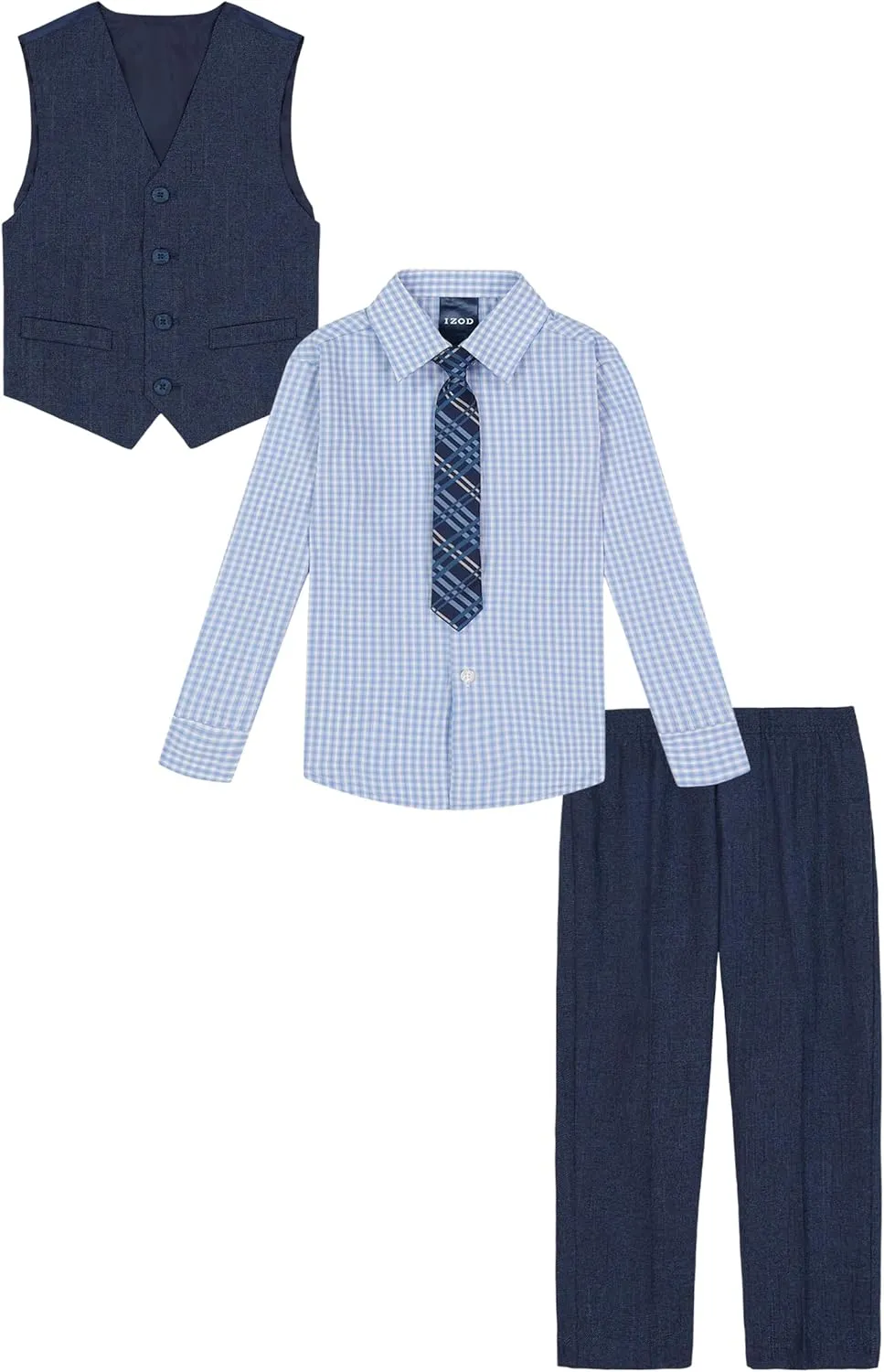 IZOD Boys' 4-Piece Set with Collared Dress Shirt, Tie, Vest, and Pants