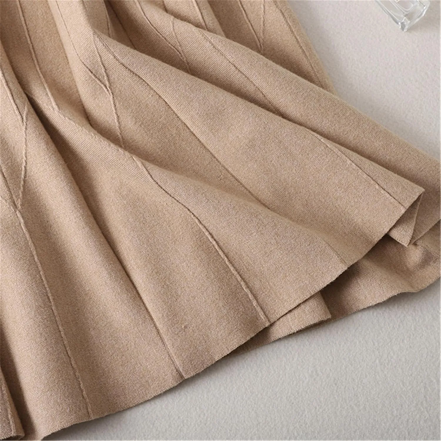 Knitting Skirts for Women Elastic High Waist Fall Winter A Line Casual Midi Pleated Skirt Blue Black