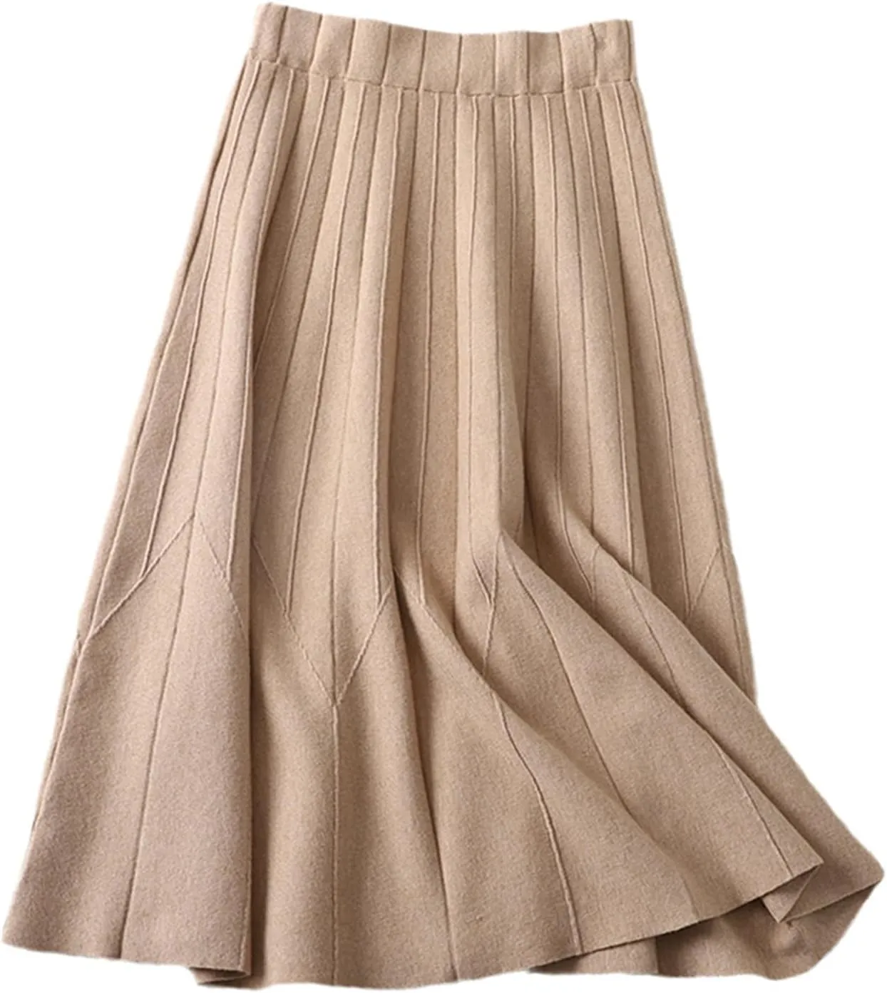 Knitting Skirts for Women Elastic High Waist Fall Winter A Line Casual Midi Pleated Skirt Blue Black