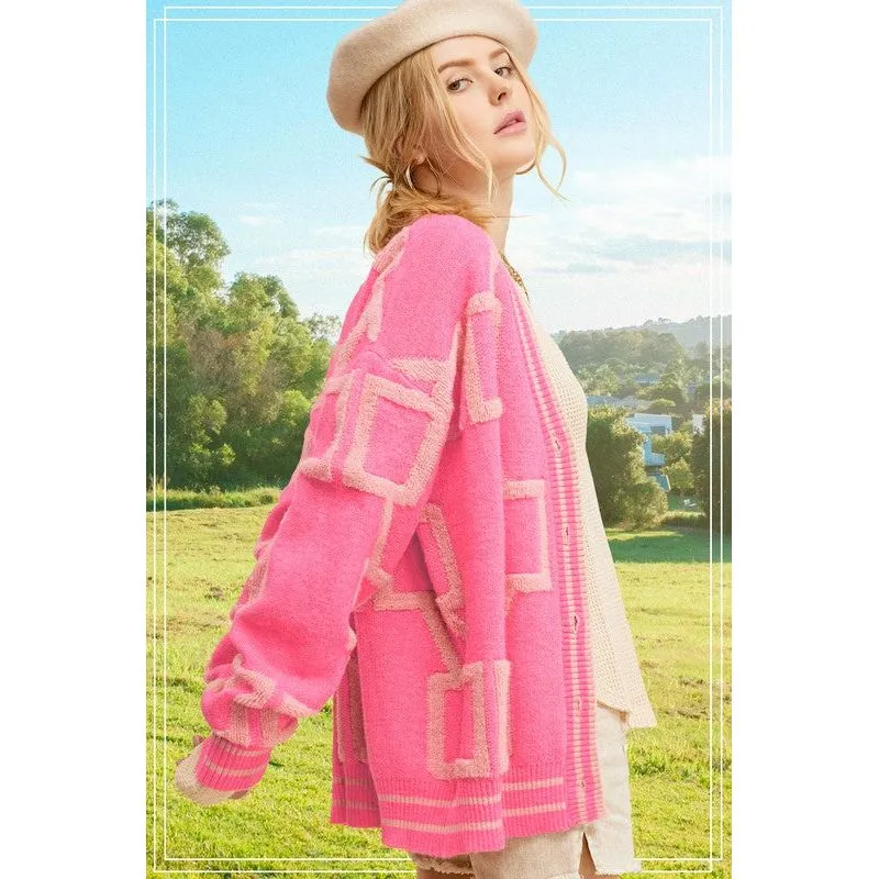 LA MIEL Women's Button-down Sweater Cardigan with Geometric Pattern - Reina Cardigan
