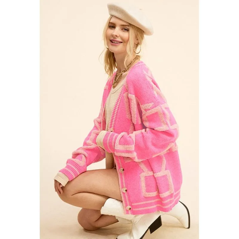 LA MIEL Women's Button-down Sweater Cardigan with Geometric Pattern - Reina Cardigan