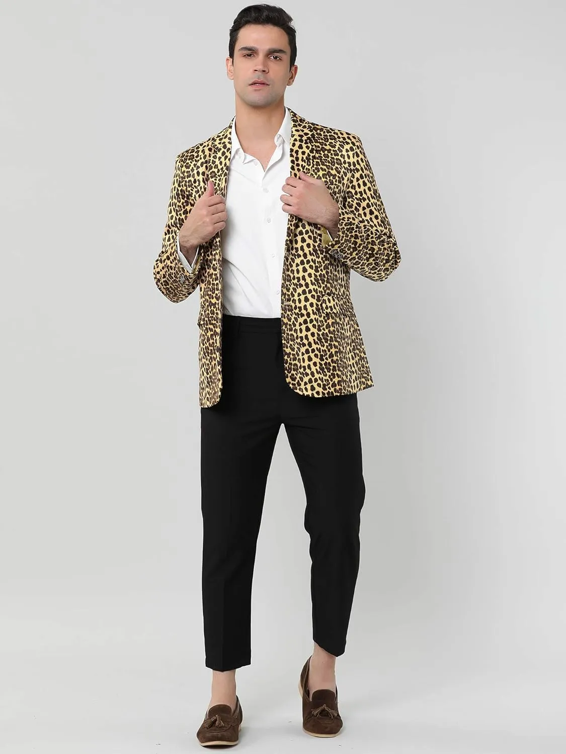 Lars Amadeus Men's Party Animal Leopard Print Blazer Notched Lapel Lightweight Sport Coat Suit Jacket