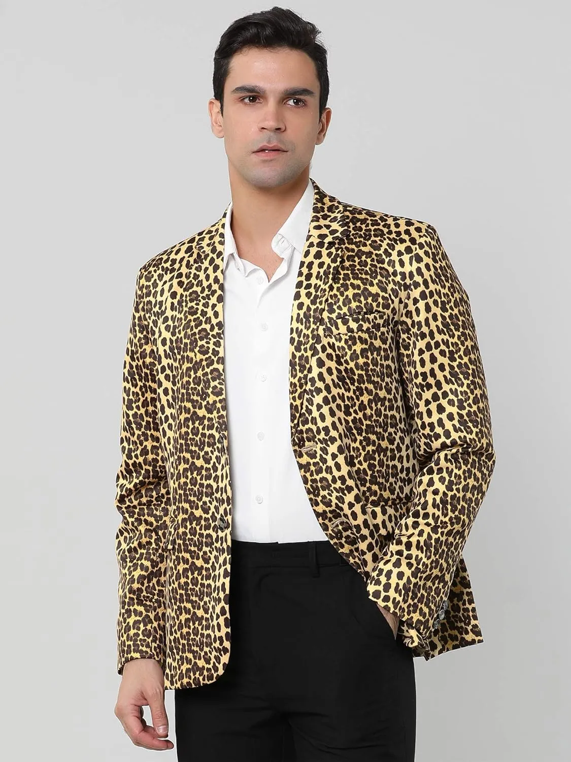 Lars Amadeus Men's Party Animal Leopard Print Blazer Notched Lapel Lightweight Sport Coat Suit Jacket