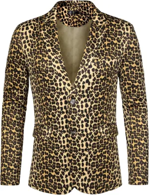 Lars Amadeus Men's Party Animal Leopard Print Blazer Notched Lapel Lightweight Sport Coat Suit Jacket