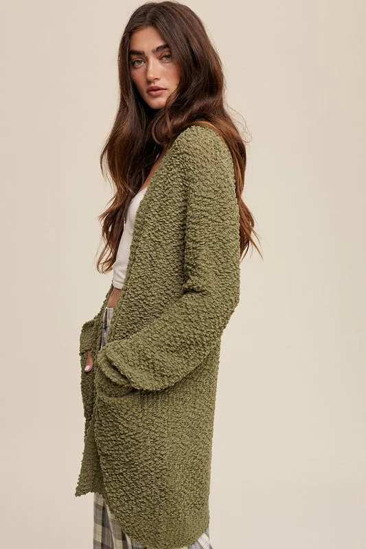 LISTICLE Popcorn Open Knit Cardigan Sweater