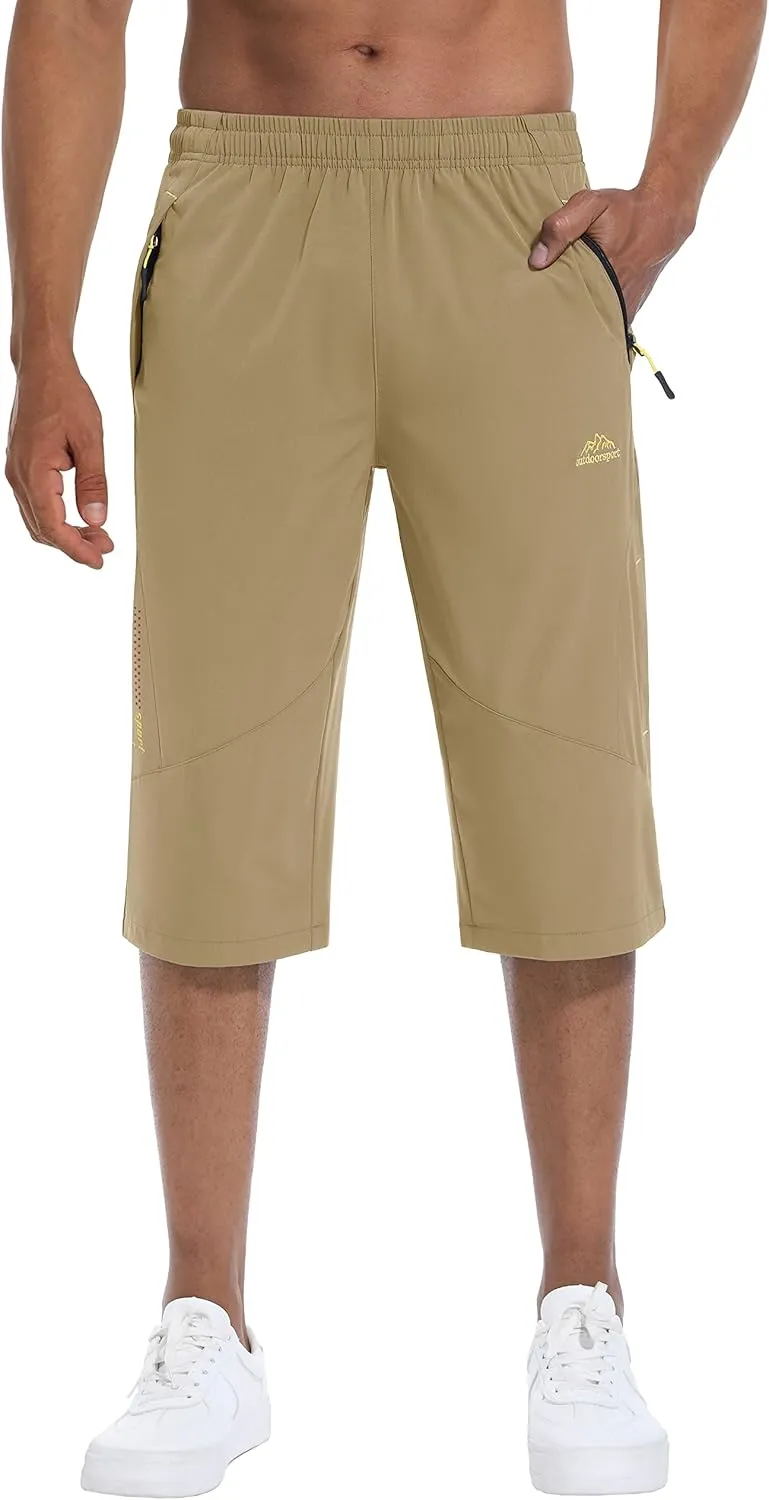 MAGCOMSEN Men's Capri Shorts Quick Dry Below Knee 3/4 Capri Pants with Zipper Pockets for Workout Running Training Summer