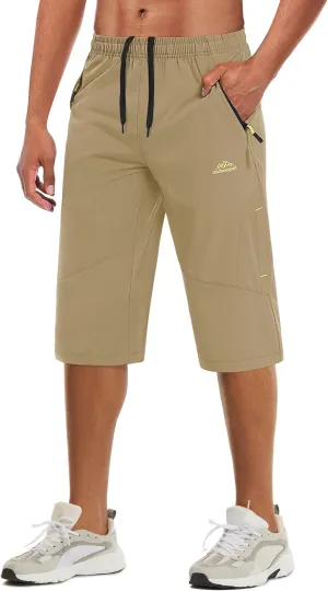 MAGCOMSEN Men's Capri Shorts Quick Dry Below Knee 3/4 Capri Pants with Zipper Pockets for Workout Running Training Summer