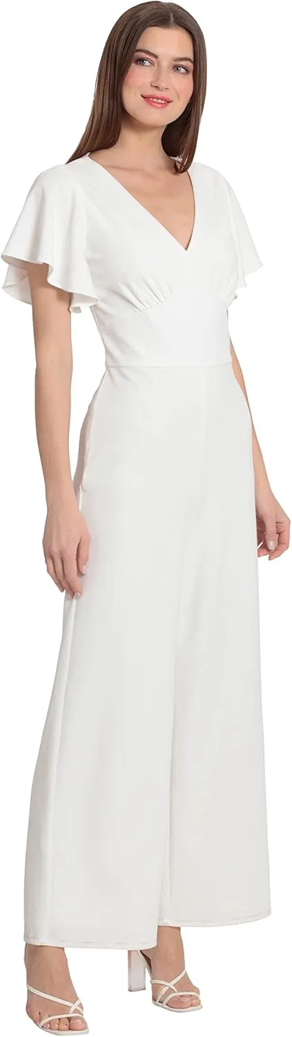 Maggy London womens Short Sleeve V-neck Jumpsuit Workwear Desk to Dinner Event Occasion Guest of