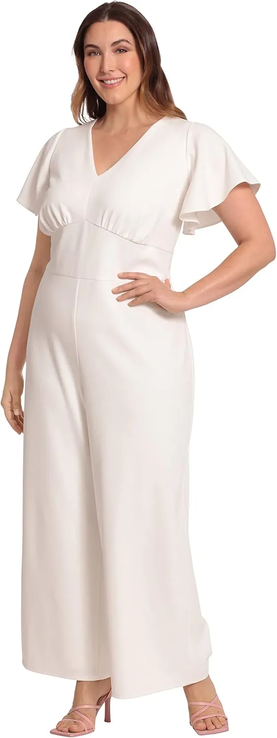 Maggy London womens Short Sleeve V-neck Jumpsuit Workwear Desk to Dinner Event Occasion Guest of