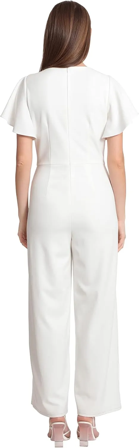 Maggy London womens Short Sleeve V-neck Jumpsuit Workwear Desk to Dinner Event Occasion Guest of