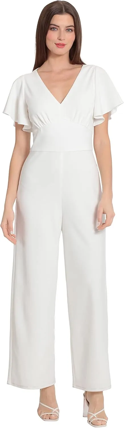 Maggy London womens Short Sleeve V-neck Jumpsuit Workwear Desk to Dinner Event Occasion Guest of