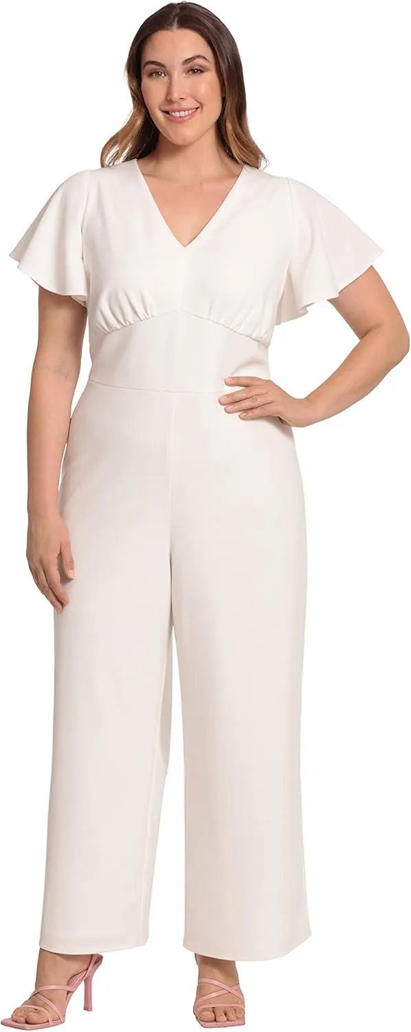 Maggy London womens Short Sleeve V-neck Jumpsuit Workwear Desk to Dinner Event Occasion Guest of