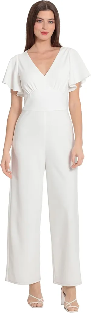 Maggy London womens Short Sleeve V-neck Jumpsuit Workwear Desk to Dinner Event Occasion Guest of