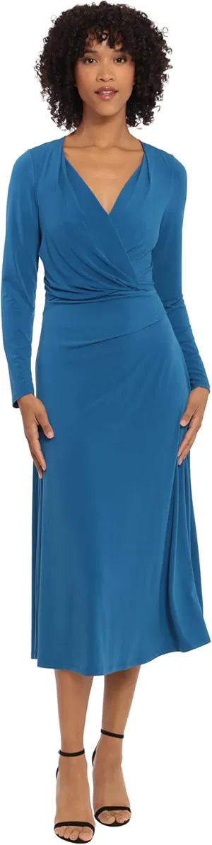 Maggy London Women's V-Neck Matte Jersey Fit and Flare Dress