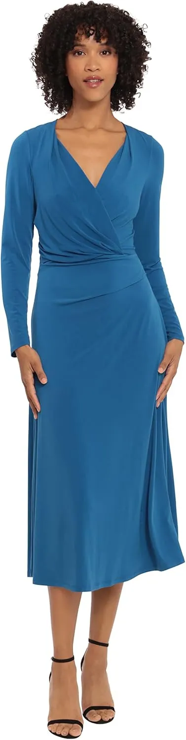 Maggy London Women's V-Neck Matte Jersey Fit and Flare Dress