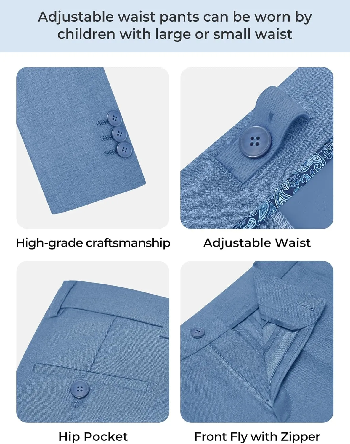 Marvelous World Boys' Formal Slim Fit Suit Set, Adjustable Waist
