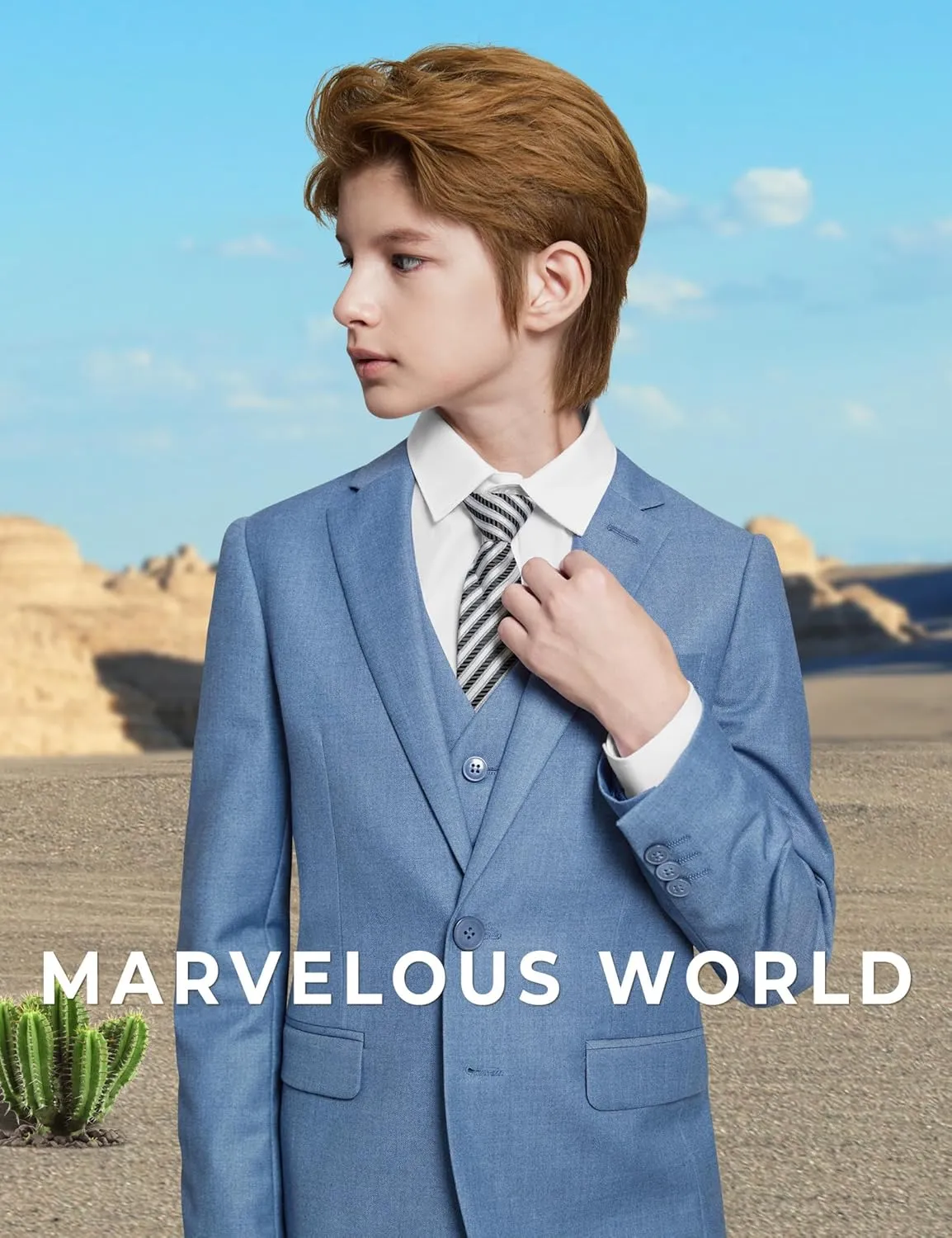 Marvelous World Boys' Formal Slim Fit Suit Set, Adjustable Waist