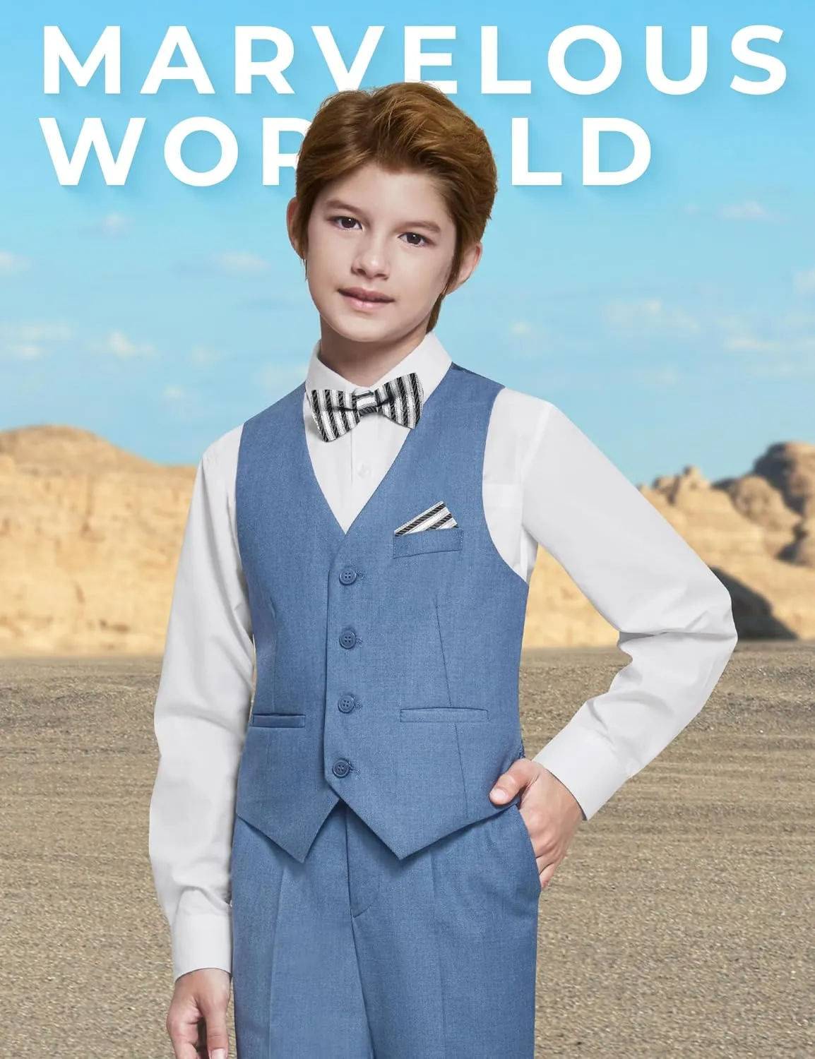 Marvelous World Boys' Formal Slim Fit Suit Set, Adjustable Waist