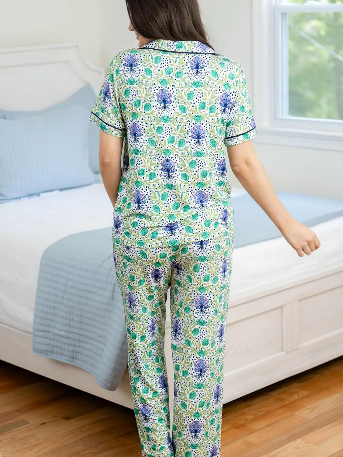 Mary Square Women's Charlotte Style Short Sleeve Button Up and Pant Pajama Set, LuxBlend Fabric Be a Lady