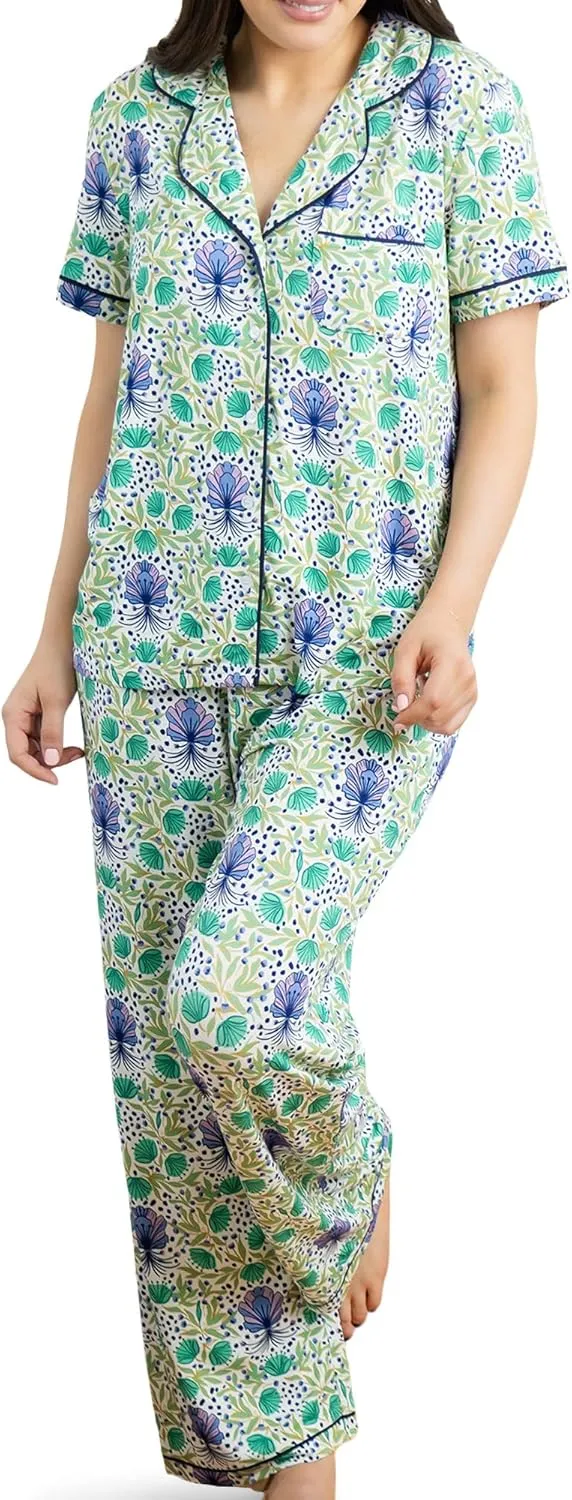 Mary Square Women's Charlotte Style Short Sleeve Button Up and Pant Pajama Set, LuxBlend Fabric Be a Lady