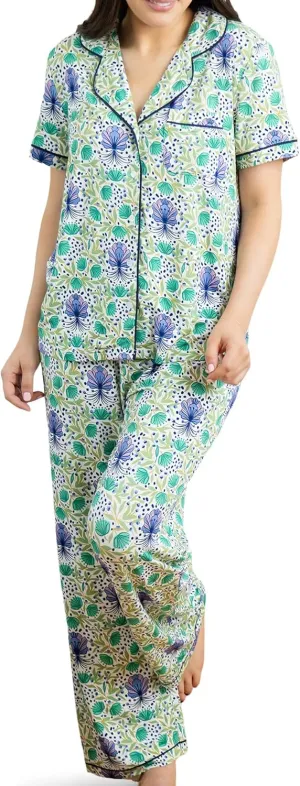 Mary Square Women's Charlotte Style Short Sleeve Button Up and Pant Pajama Set, LuxBlend Fabric Be a Lady