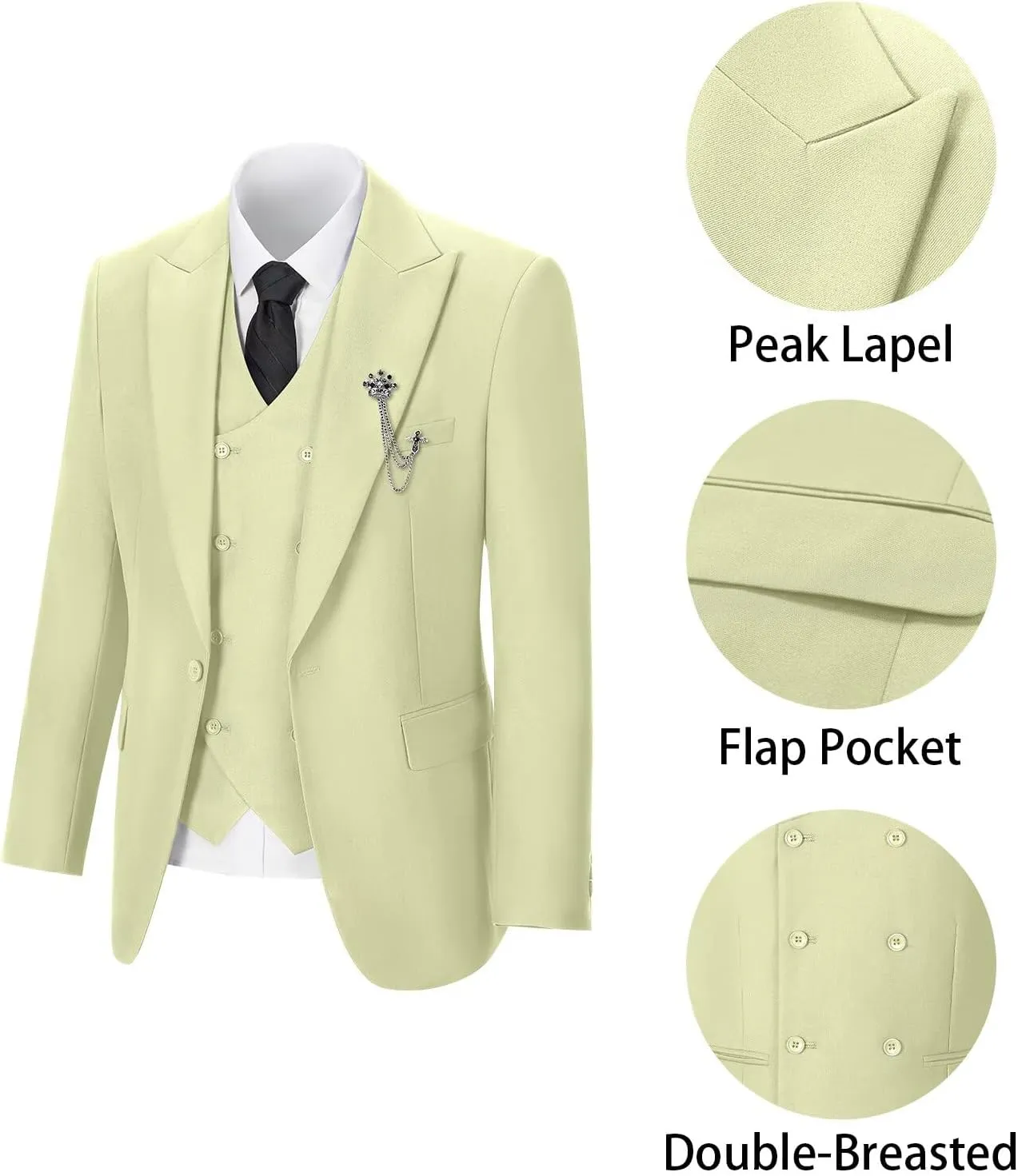 Men's 3 Piece Suit Slim Fit Classic One Button Suit for Men Groomsmen Business Prom Double Breasted Vest Blazer Tuxedo