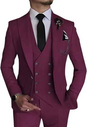 Men's 3 Piece Suit Slim Fit Classic One Button Suit for Men Groomsmen Business Prom Double Breasted Vest Blazer Tuxedo