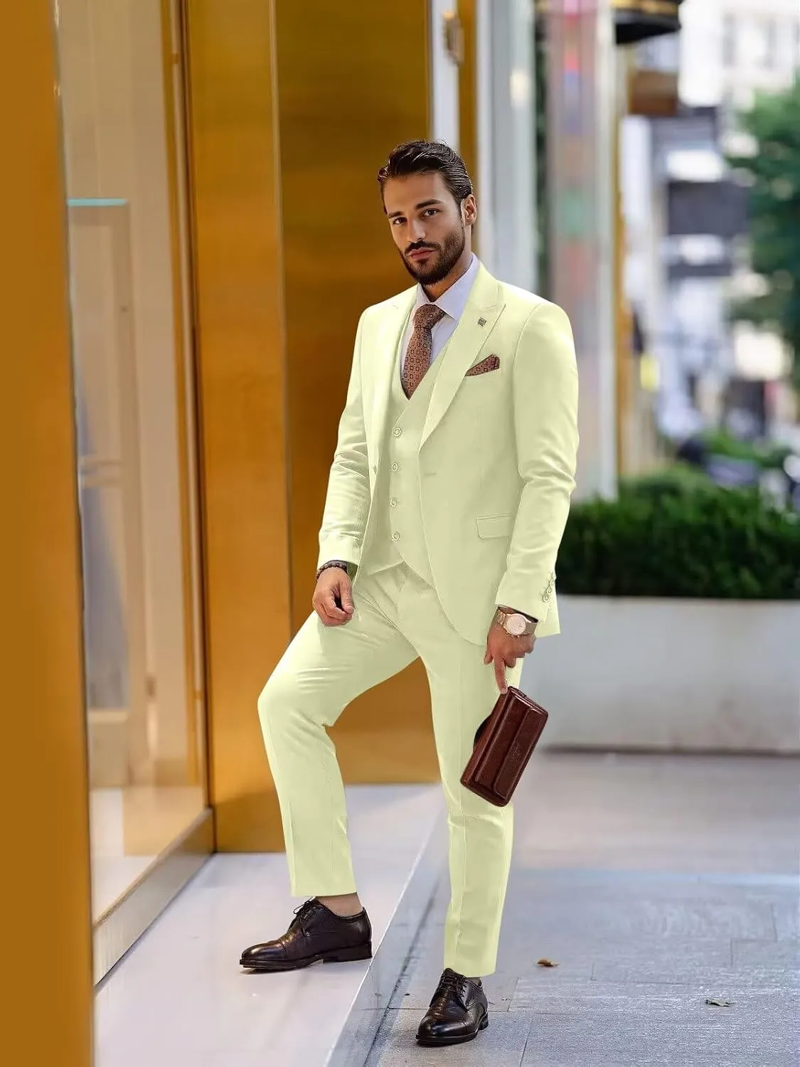 Men's 3 Piece Suit Slim Fit Classic One Button Suit for Men Groomsmen Business Prom Double Breasted Vest Blazer Tuxedo