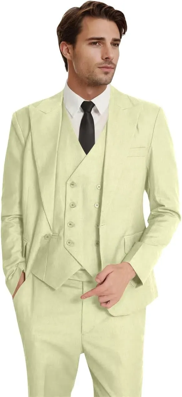 Men's 3 Piece Suit Slim Fit Classic One Button Suit for Men Groomsmen Business Prom Double Breasted Vest Blazer Tuxedo