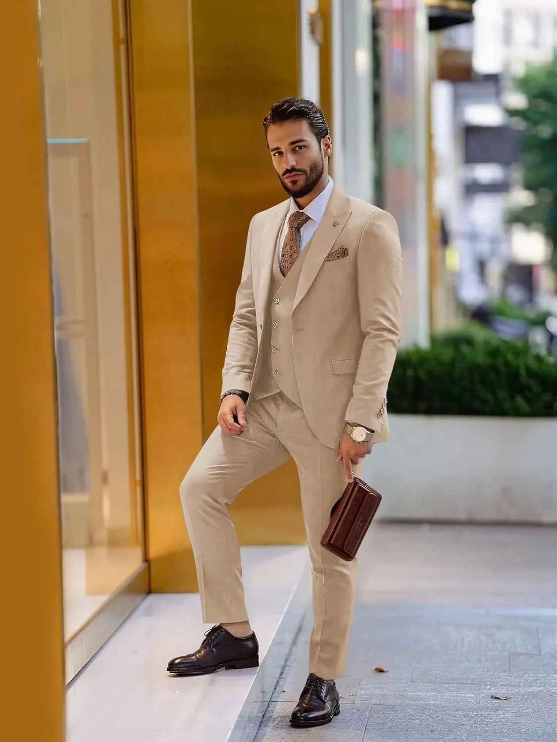 Men's 3 Piece Suit Slim Fit Classic One Button Suit for Men Groomsmen Business Prom Double Breasted Vest Blazer Tuxedo