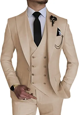 Men's 3 Piece Suit Slim Fit Classic One Button Suit for Men Groomsmen Business Prom Double Breasted Vest Blazer Tuxedo
