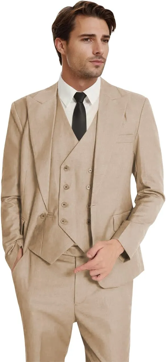 Men's 3 Piece Suit Slim Fit Classic One Button Suit for Men Groomsmen Business Prom Double Breasted Vest Blazer Tuxedo