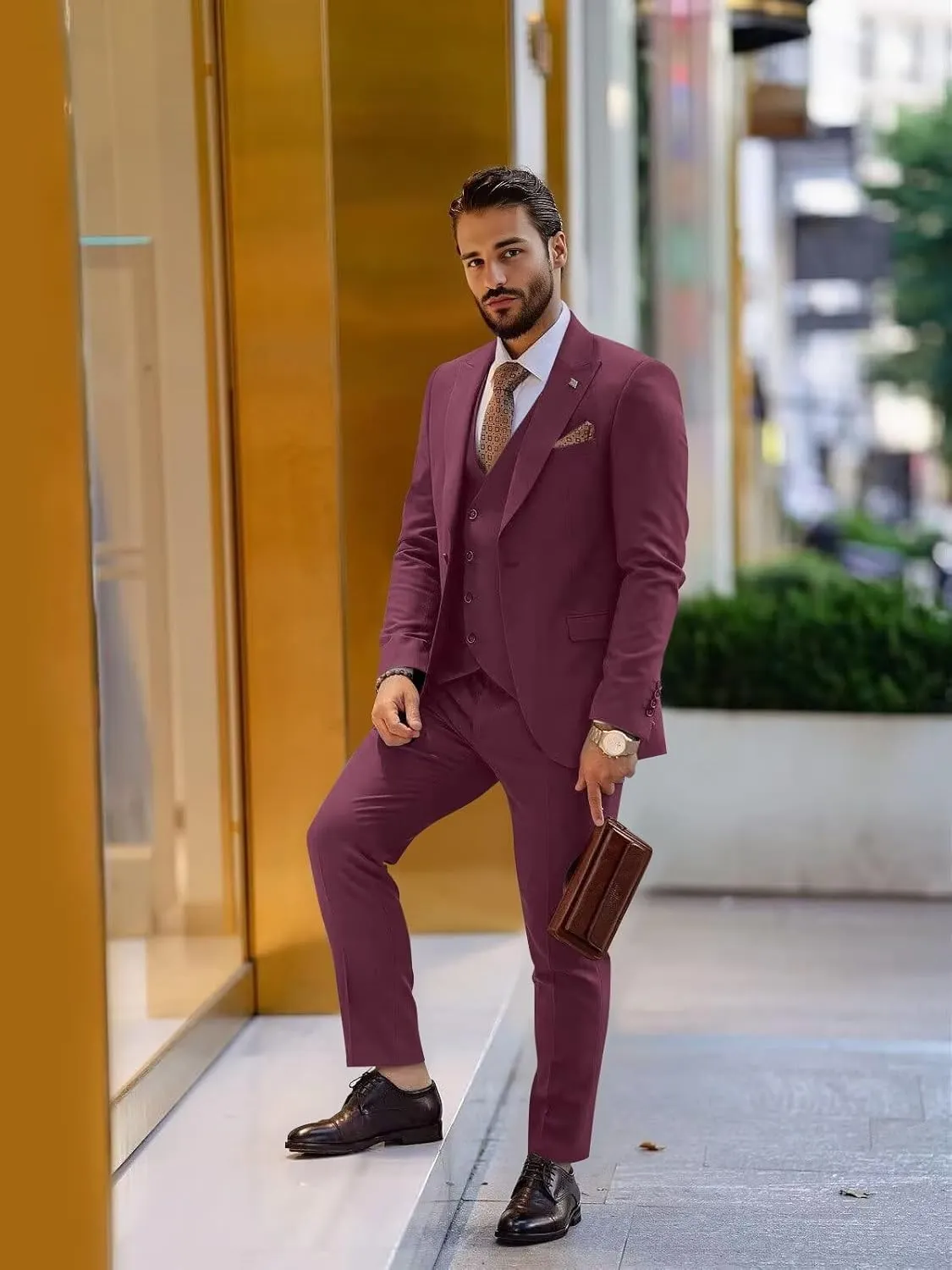 Men's 3 Piece Suit Slim Fit Classic One Button Suit for Men Groomsmen Business Prom Double Breasted Vest Blazer Tuxedo
