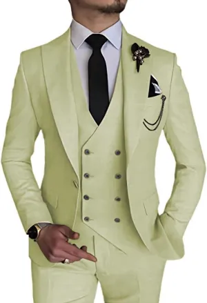 Men's 3 Piece Suit Slim Fit Classic One Button Suit for Men Groomsmen Business Prom Double Breasted Vest Blazer Tuxedo