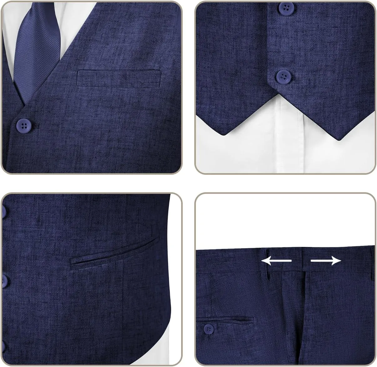 Men's Casual Linen Suit Set 2 Piece Slim Fit Wedding Suits Prom Groomsmen Suit Tuxedos Beach Suits Vest Pants
