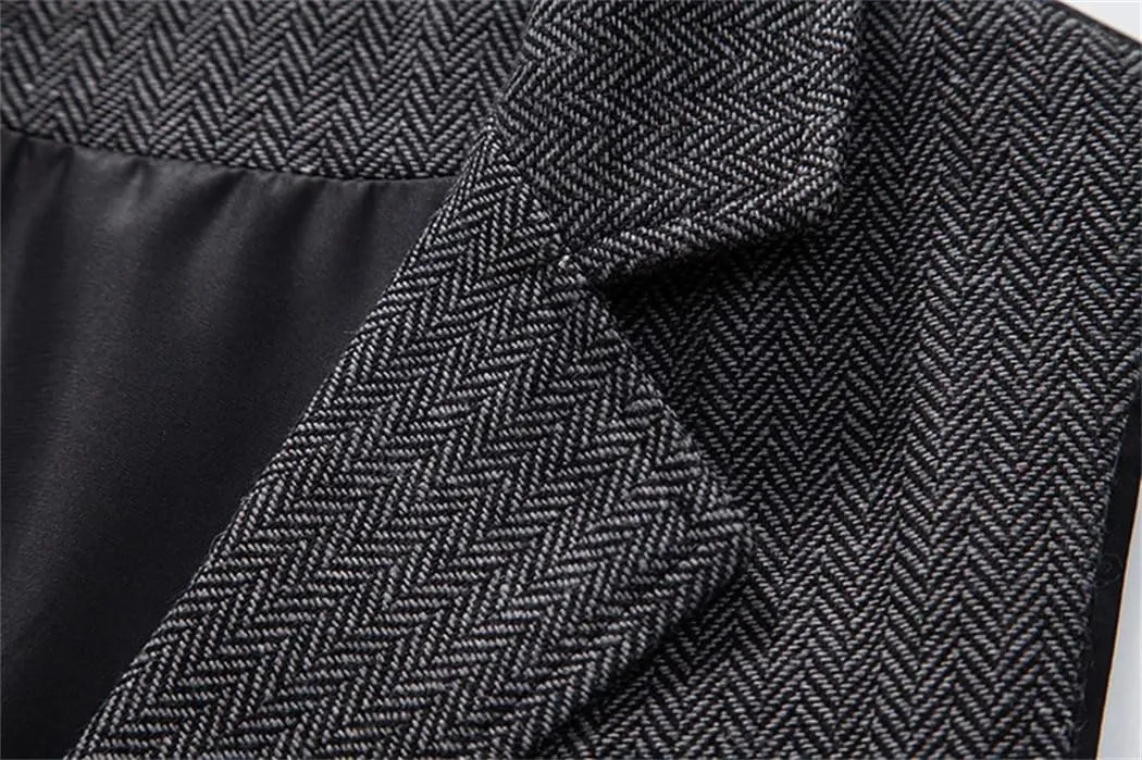 Men's Herringbone Tweed Suit Vest Lapel Chain Pockets Suit Vest Business Casual Formal Dress Waistcoat