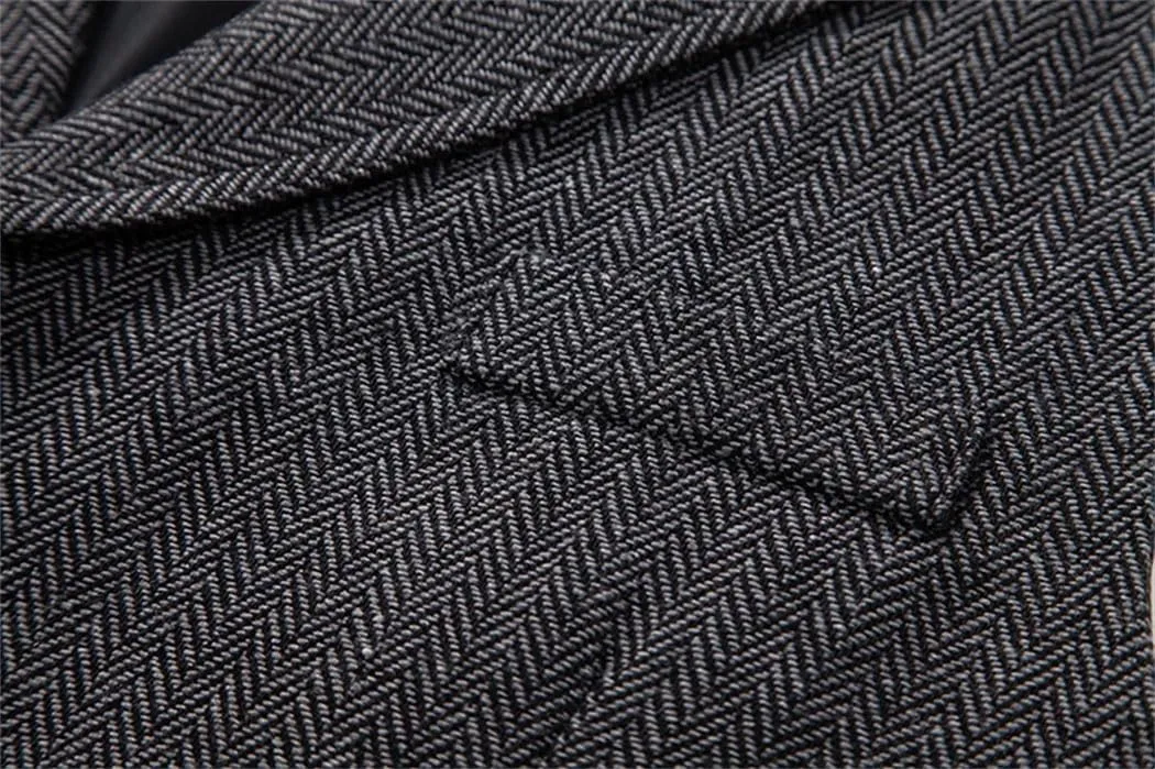Men's Herringbone Tweed Suit Vest Lapel Chain Pockets Suit Vest Business Casual Formal Dress Waistcoat