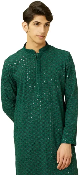 Mens Kurta Embroidered cotton Kurta Pajama Set, Large, Indian Style