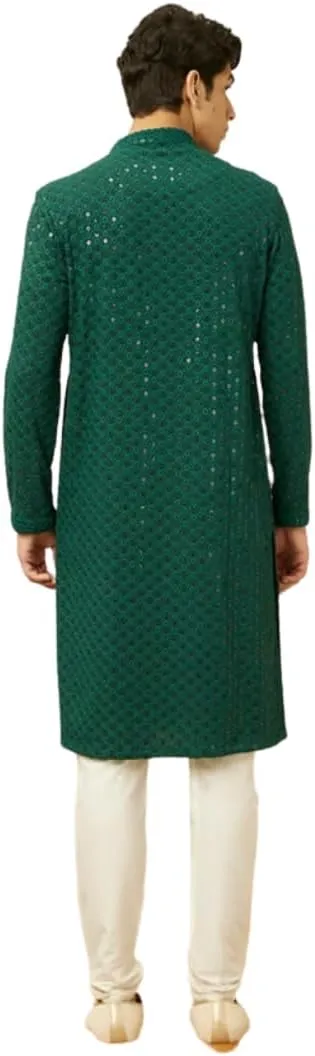 Mens Kurta Embroidered cotton Kurta Pajama Set, Large, Indian Style