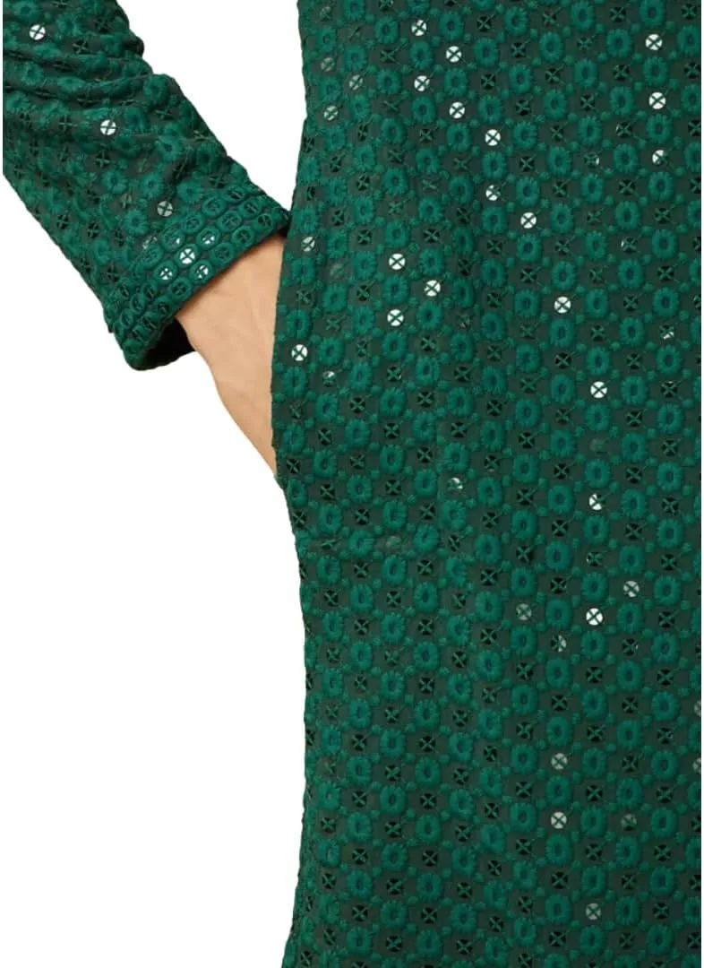 Mens Kurta Embroidered cotton Kurta Pajama Set, Large, Indian Style