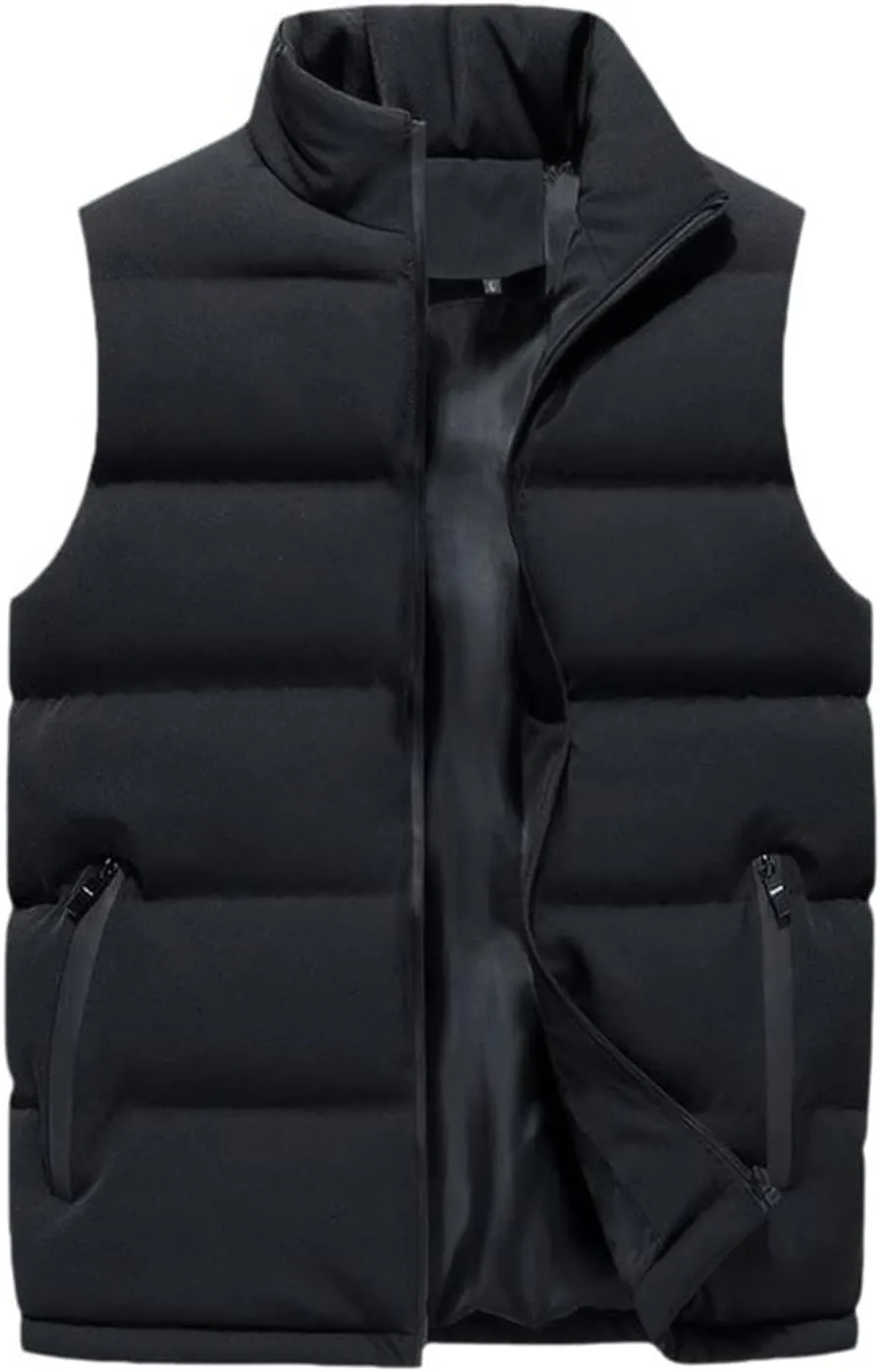 Mens Outdoor Vest Padded Puffer Vest Plus Size Lightweight Down Jacket Sleeveless Zip Up Quilted Gilet Jacket Outwear